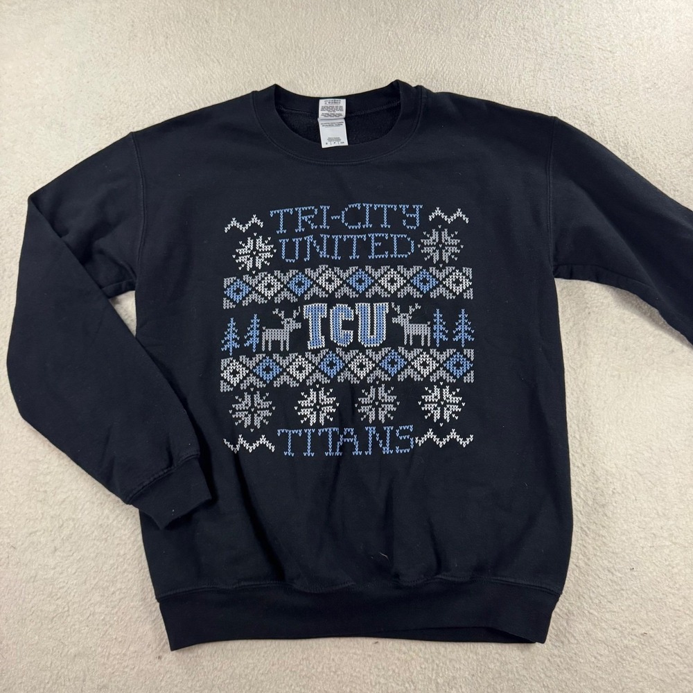 Gildan Sweatshirt Unisex Small Black Excellent TCU Titans Faux Knit Graphic
